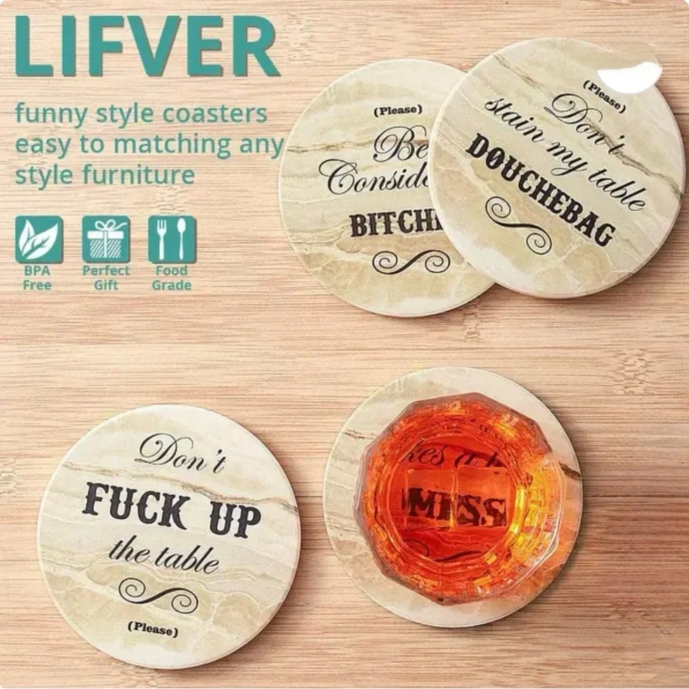 LIFVER Funny Marble Style Coaster Set with Holder, 4 inch Set of 8